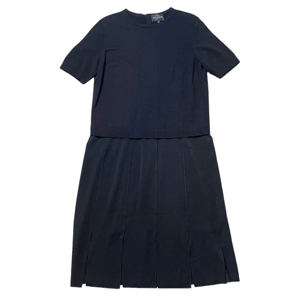 St. John Black Knit Short Sleeve Drop-Waist Dress